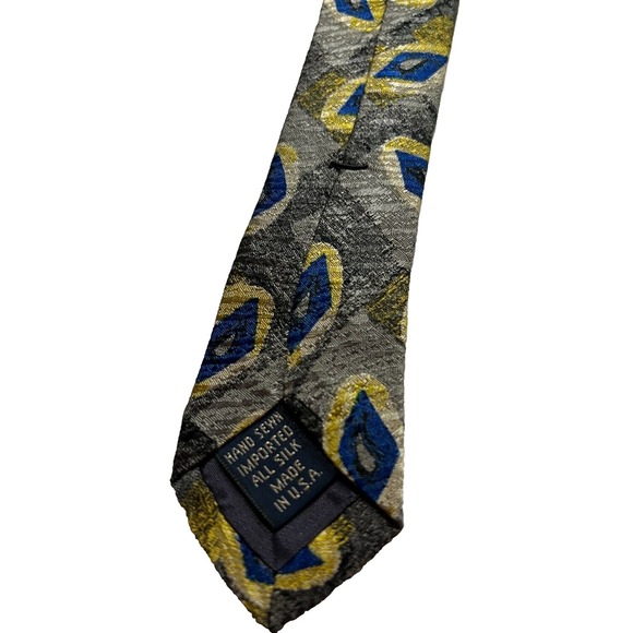 RoundTree & Yorke Men's Accessory Tie Necktie Silk Made USA Gray Yellow‎ Blue - Picture 2 of 3